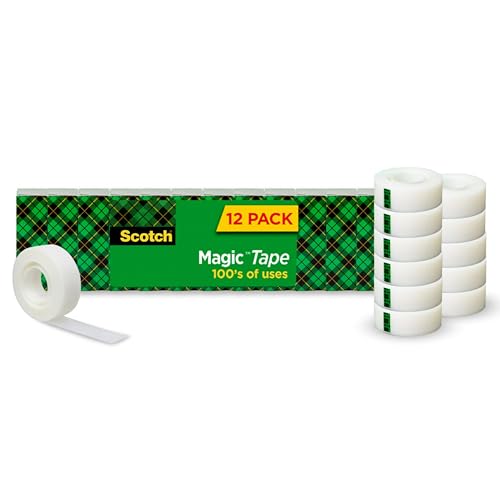 Scotch Magic Tape, Invisible, Back to School Supplies and College Essentials for Students and Teachers, 12 Tape Rolls, 3_4 x 1000 Inches