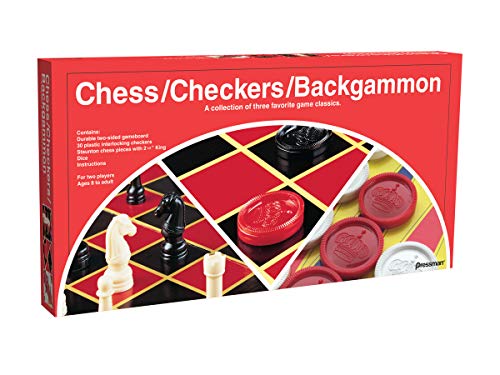 Pressman Chess _ Checkers _ Backgammon - 3 Games in One with Full Size Staunton Chess Pieces and Interlocking Checkers, 15.62 x 8.00 x 1.50 Inches