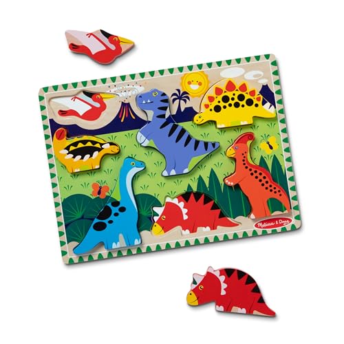 Melissa & Doug Dinosaur Wooden Chunky Puzzle (7 pcs), 11.95 x 8.95 x 1.0