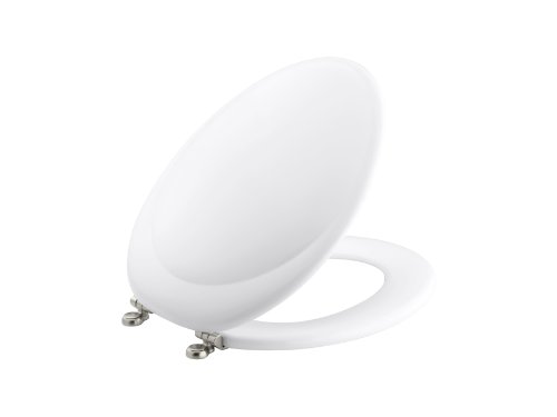 KOHLER K-4615-BN-0 Revival Elongated Toilet Seat with Vibrant Brushed Nickel Hinges, White