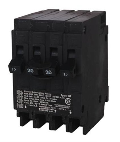 SIEMENS Q21530CT 30 Double Two 15-Amp Single Pole Circuit Breaker, Black