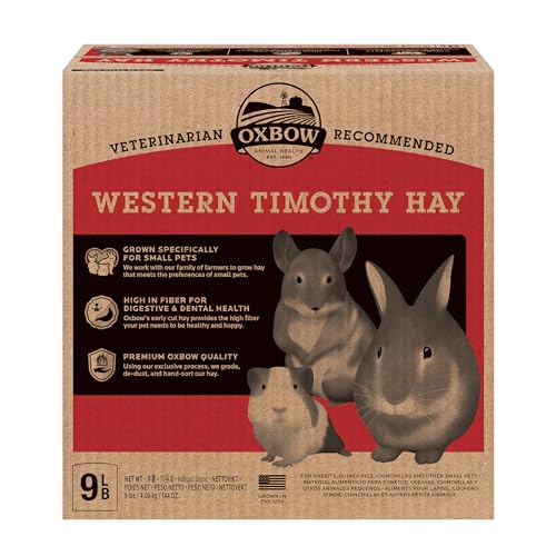 Oxbow Animal Health Western Timothy Hay - All Natural Hay for Rabbits, Guinea Pigs, Chinchillas, Hamsters & Gerbils-Veterinarian Recommended- Digestive & Dental Health- Grown in the USA- 9lb.