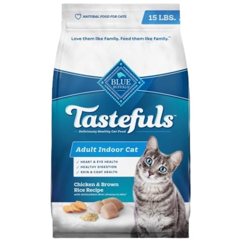 Blue Buffalo Tastefuls Natural Dry Food for Adult Indoor Cats, Chicken & Brown Rice Recipe, 15-lb. Bag