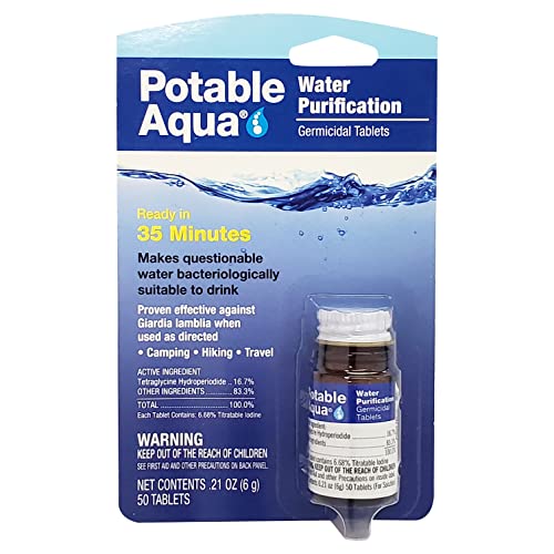 Potable Aqua Water Purification, Water Treatment Tablets - 50 count Bottle