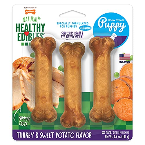 Nylabone Healthy Edibles Natural Puppy Chews Long Lasting Turkey & Sweet Potato Flavor Treats for Dogs, Small_Regular (3 Count)