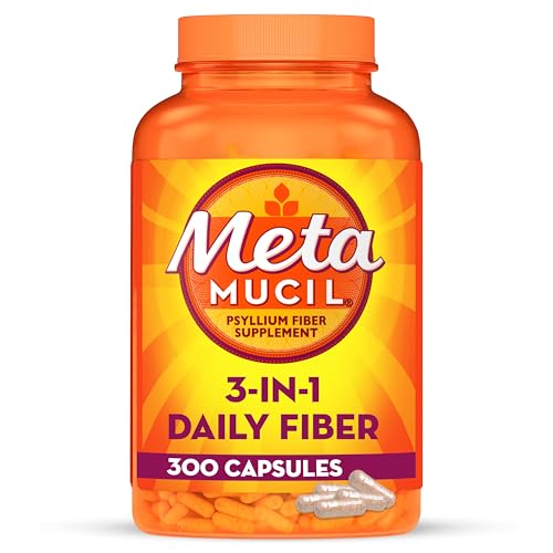 Metamucil 3-in-1 Fiber Capsules, Daily Psyllium Husk Fiber Supplement, Fiber Capsules for Digestive Health, Plant-Based Psyllium Husk Fiber Capsules, #1 Doctor Recommended Fiber Brand, 300ct Capsules