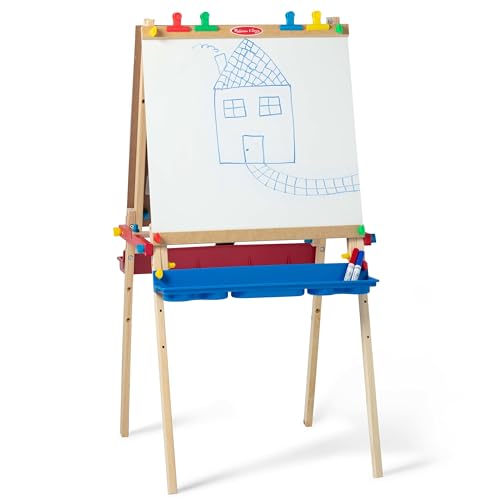 Melissa & Doug Deluxe Standing Art Easel -3 - 7 years, Dry-Erase Board, Chalkboard, Paper Roller,Multi Color