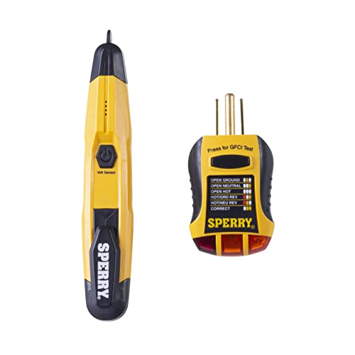 Sperry Instruments STK001 Non-Contact Voltage Tester (VD6504) & GFCI Outlet _ Receptacle Tester (GFI6302) Kit, Electrical AC Voltage Detector, Yellow & Black