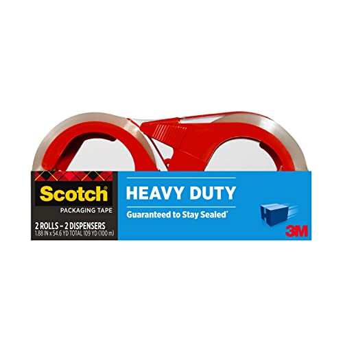 Scotch Heavy Duty Shipping and Moving Packing Tape, Clear, Packing and Moving Supplies, 1.88 in. x 54.6 yd., 2 Tape Rolls with 2 Dispensers