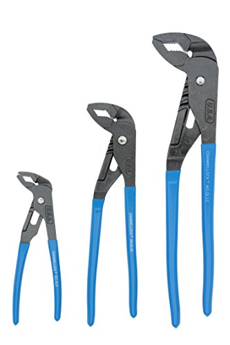 CHANNELLOCK GLS-3 3-Piece GRIPLOCK Tongue & Groove Pliers Set, 6.5", 9.5", 12.5" Water Pump Pliers, Patented PERMALOCK Fastener, Forged High Carbon Steel, Made In the USA