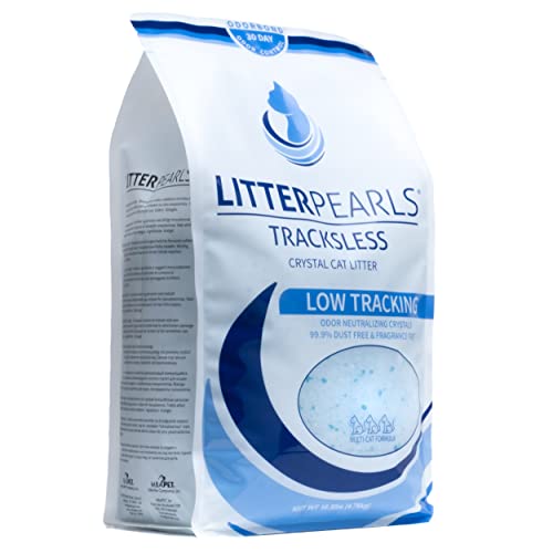 Litter Pearls Tracksless Unscented Non-Clumping Crystal Cat Litter with Odorbond, 10.5 lb,White, Clear and Blue Crystals,635426 (pack of 1)