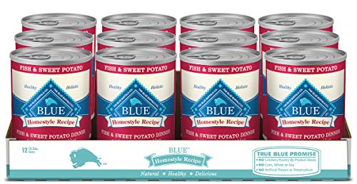 Blue Buffalo Homestyle Recipe Natural Adult Wet Dog Food, Fish & Sweet Potato 12.5 oz cans (Pack of 12)