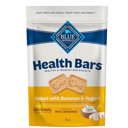 Blue Buffalo Health Bars Crunchy Dog Biscuits, Oven-baked Dog Treats Made with Natural Ingredients, Bananas & Yogurt, 16-oz. Bag