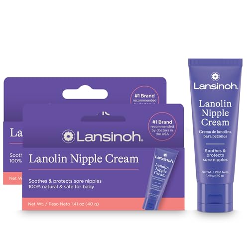 Lansinoh Lanolin Nipple Cream Safe for Breastfeeding Baby, 100zz Natural Nipple Butter for Mom, Breastfeeding Essentials, 1.41 Ounces (Pack of 2)