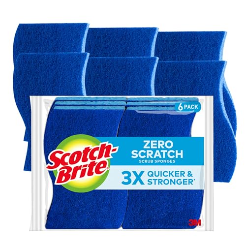 Scotch-Brite Zero Scratch Scrub Sponges, 6 Kitchen Sponges for Washing Dishes and Cleaning the Kitchen and Bath, Non-Scratch Sponge Safe for Non-Stick Cookware