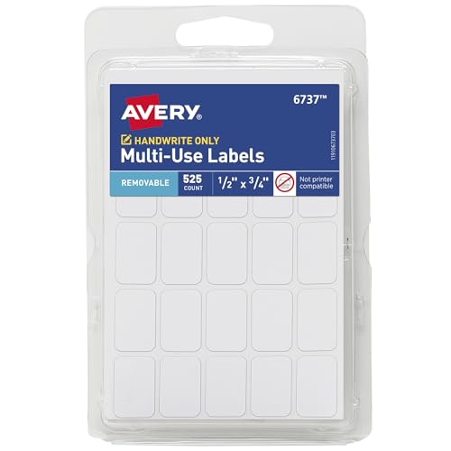 Avery Multi-Use Removable Labels, 1_2" x 3_4", White, Non-Printable, 525 Blank Labels Total (6737)