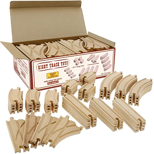 Wooden Train Track 52 Piece Set - 18 Feet Of Track Expansion And 5 Distinct Pieces - 100zz Compatible with All Major Brands Including Thomas Wooden Railway System - by Right Track Toys, T