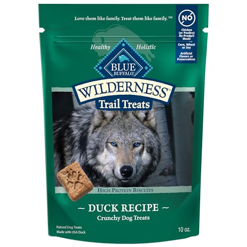 Blue Buffalo Wilderness Trail Treats High Protein Grain Free Crunchy Dog Treats Biscuits, Duck Recipe 10-oz Bag