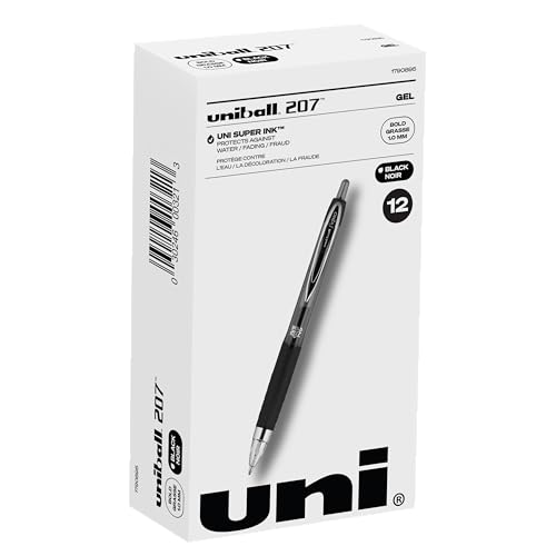 Uniball Signo 207 Gel Pen 12 Pack, 1.0mm Bold Black Pens, Gel Ink Pens | Office Supplies Japanese Pens, Ballpoint Pen, Journaling Pens, Gel Pens, Fine Point, Smooth Writing Pens