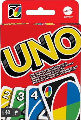 UNO - Classic Colour & Number Matching Card Game - 112 Cards - Customizable & Erasable Wild - Special Action Cards Included - Gift for Kids 7+, W2087