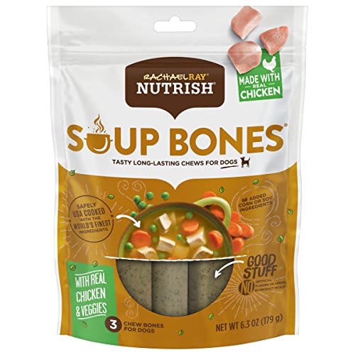 Rachael Ray Nutrish Soup Bones Dog Treats, Chicken & Veggies Flavor, 3 Count (Pack of 8)