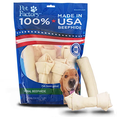 Pet Factory 100zz Made in USA Beefhide 6-7" Assorted (Bones & Rolls) Dog Chew Treats - Natural Flavor, 10 Count_1 Pack