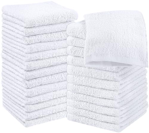 Utopia Towels Cotton Washcloths Set - 100zz Ring Spun Cotton, Premium Quality Flannel Face Cloths, Highly Absorbent and Soft Feel Fingertip Towels (24 Pack, White)