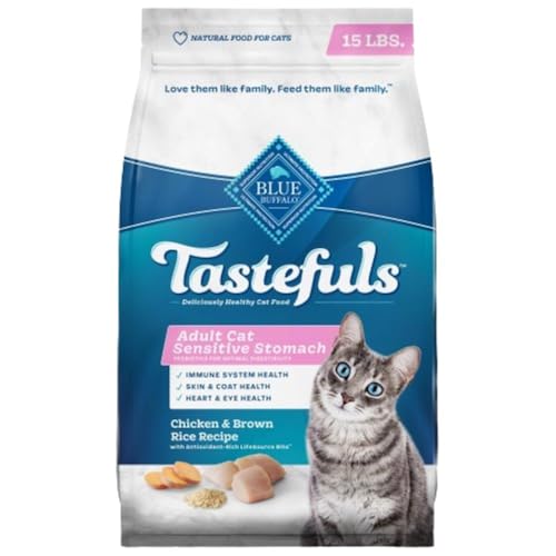 Blue Buffalo Tastefuls Natural Dry Food for Adult Cats, Sensitive Stomach, Chicken & Brown Rice Recipe, 15-lb. Bag