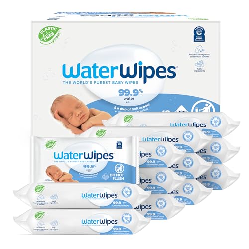 WaterWipes Plastic-Free Original Baby Wipes, 99.9zz Water Based Wipes, Unscented & Hypoallergenic for Sensitive Skin, 60 Count (Pack of 12), Packaging May Vary