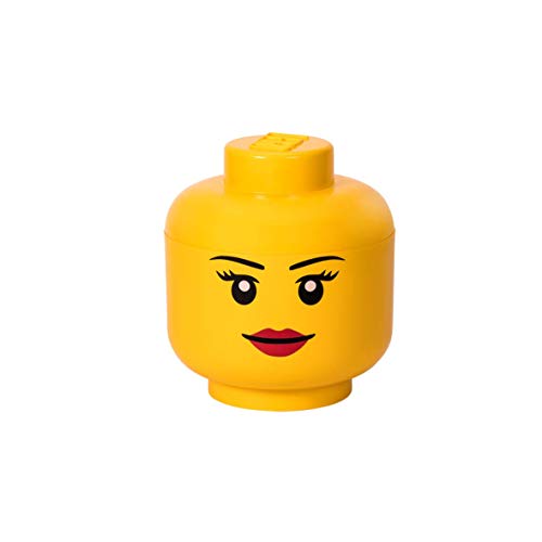 Lego Storage Head, Large, Girl, 9-1_2 x 9-1_2 x 10-3_4 Inches, Yellow