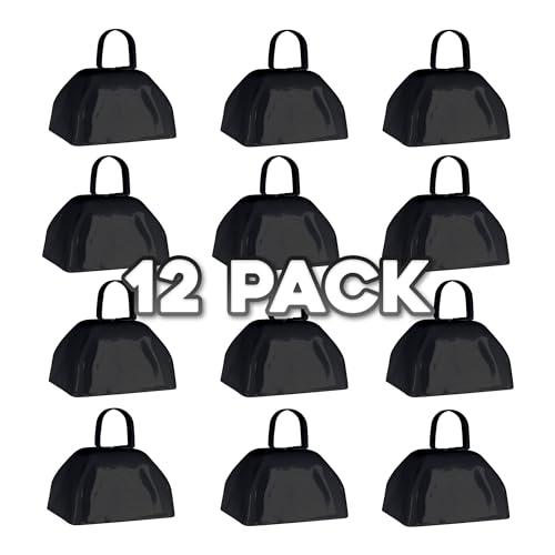 Windy City Novelties Metal Cowbells with Handles 3 inch Noise Maker - 12 Pack (Black)