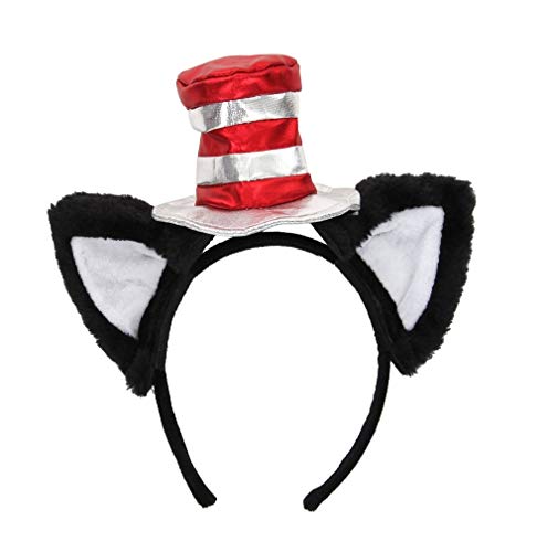 elope Dr. Seuss Cat in The Hat Deluxe Costume Ears Headband with Stovepipe Hat for Adults and Kids Standard Multi