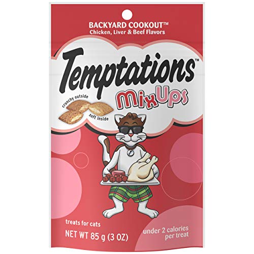 TEMPTATIONS MIXUPS Crunchy and Soft Cat Treats Backyard Cookout Flavor, (12) 3 oz. Pouches