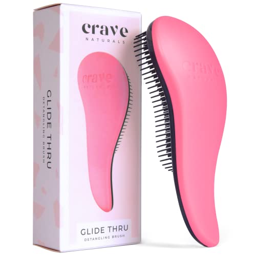 Crave Naturals Glide Thru Detangling Brush for Adults & Kids Hair- Detangler Brush for Natural,Curly,Straight,Wet_Dry Hair, Little Girl & Toddler Accessories, Teenager Gifts -1pk, Pink