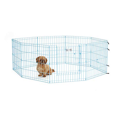 MidWest Homes for Pets Folding Metal Exercise Pen _ Pet Playpen, Blue,24"W x 24"H, 1-Year Manufacturer