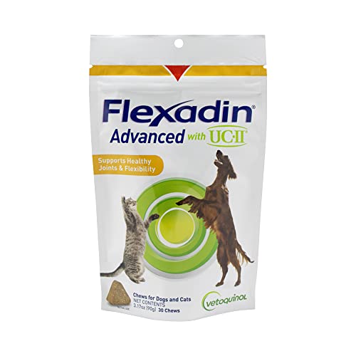 Vetoquinol Flexadin Advanced Dog Hip and Joint Supplement with UC-II Collagen, One Chew a Day Hip and Joint Support Chew for Dogs and Cats, Clinically Proven Vet-Approved Formula, 30 Chews