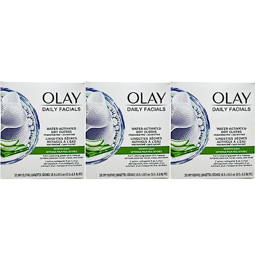 OLAY Daily Gentle Clean 5-in-1 Water Activated Cloths, 33 Count (Pack of 3)