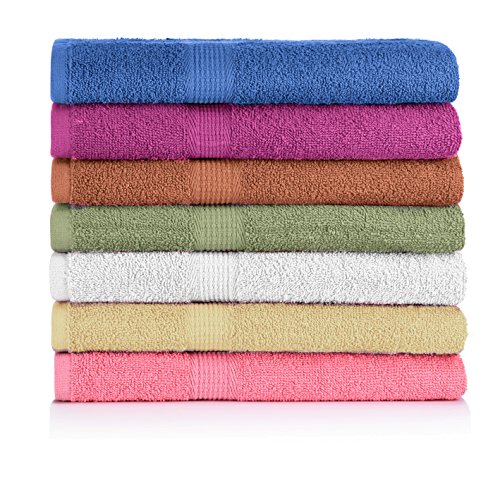 CrystalTowels 7-Pack Bath Towels - Extra-Absorbent - 100zz Cotton - 27" x 52"