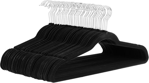 Amazon Basics Slim Velvet, Non-Slip Suit Clothes Hangers, Pack of 30, Black_Silver