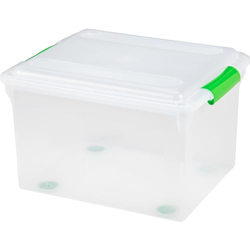 IRIS USA File Box File Organizer Plastic File Box for Letter_Legal File, BPA-Free Plastic Storage Bin Tote Organizer w_ Secure Latching Lid and Easy-Slide Pad, Clear 35 Qt. 4Pack