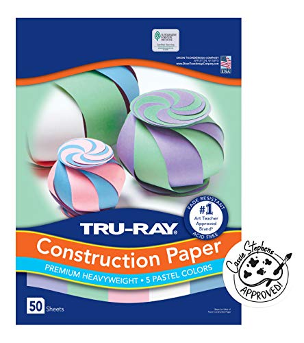 Pacon Tru-Ray Assorted Pastel Colors Pastel Construction Paper, 9" W x 12" L (Pack of 50), pastel color assortment, 1439761