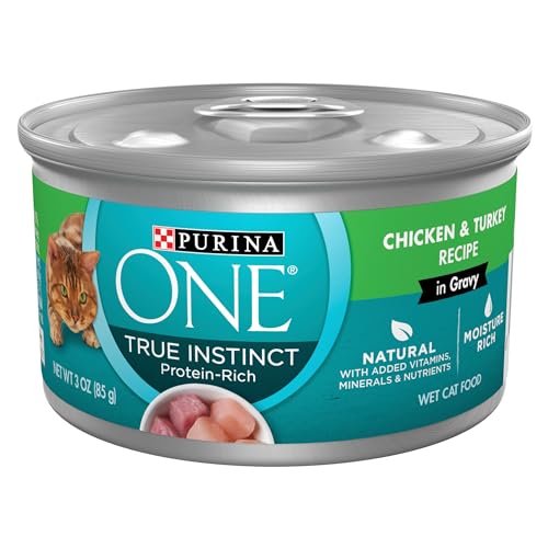 Purina ONE Natural High Protein Cat Food, True Instinct Chicken and Turkey Recipe in Gravy - (Pack of 24) 3 oz. Pull-Top Cans