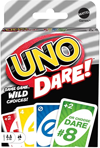 Mattel Games UNO Dare Card Game for Family Night Featuring Challenging and Silly Dares from 3 Different Categories