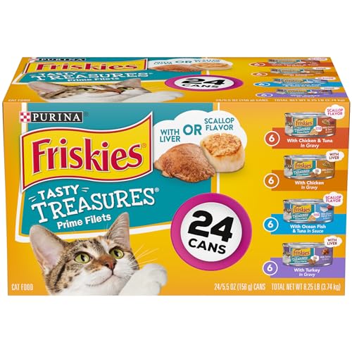 Purina Friskies Gravy Wet Cat Food Variety Pack, Tasty Treasures Prime Filets - (Pack of 24) 5.5 oz. Cans