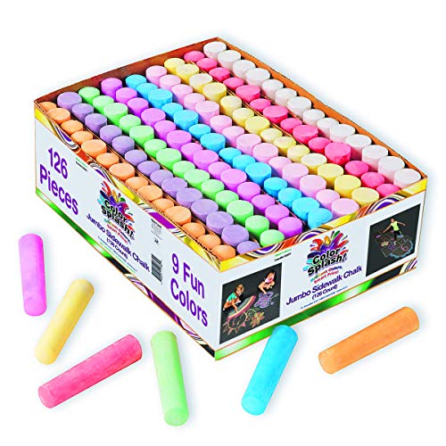 S&S Worldwide Giant Box of Jumbo Sidewalk Chalk, 126 Pieces, 9 Colors - Bulk Set Color Splash Outdoor Colored Chalk for Kids and Toddlers Ages 3+, Non-Toxic