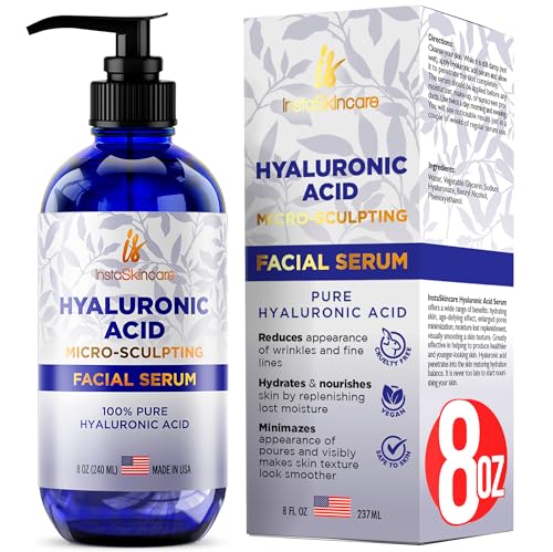 Big Bottle Pure Hyaluronic Acid Serum for Face (8 Oz) - Serum for Skin and Lips - Medical Quality Hydrating and Moisturizing Face Serum for All Skin Types - Paraben and Fragrance-Free