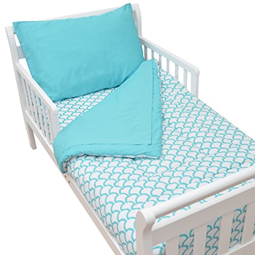 American Baby Company 100zz Cotton Percale 4-Piece Toddler Bedding Set, Aqua Sea Wave, for Boys and Girls