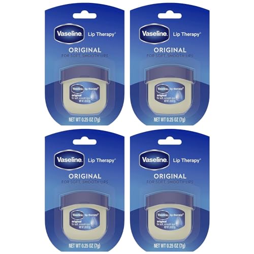 Vaseline Lip Therapy Original – Mini Vaseline Lip Balm, Hydrating Petroleum Jelly, Clear Lip Gloss, Travel-Size, 0.25 Oz Ea (Pack of 4)