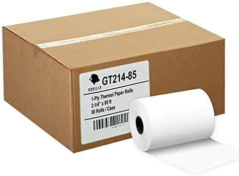 (50) Gorilla Supply 2 1_4 x 85 Thermal Paper Receipt Rolls Clover Mini Verifone VX510 VX570 FD50 T4220, 2.25 x 85 ft, POS_Cash Register Paper, BPA Free, 50 Rolls