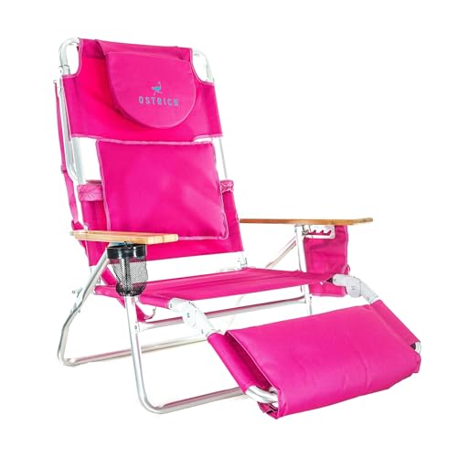 Ostrich Deluxe 3 in 1 Beach Chair with Face Opening - Portable, Reclining Lounger for Tanning - Face Hole for Reading on Stomach - Padded Footrest, Removable Pillow - Aluminum